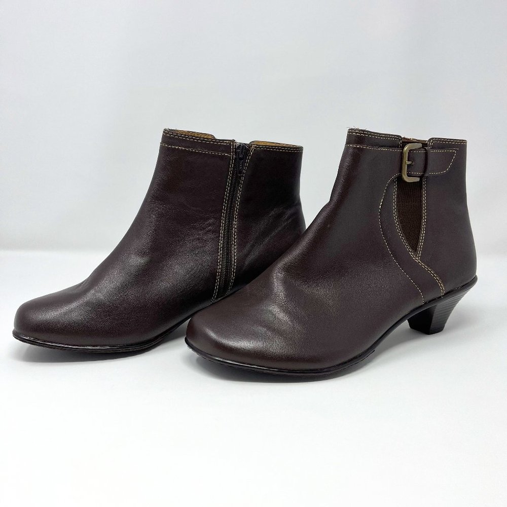 Softspots Brown Leather Zip Ankle Boots Womens Size 6.5 W Style 732100 Like New